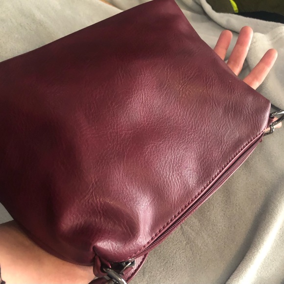 As New-Burgundy-Red Vegan Leather” Black Caviar” cross body handbag - Picture 9 of 16